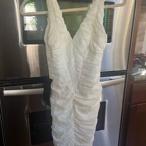 NWT bebe Elegant White Ruched Backless Dress